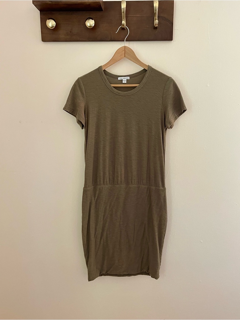 James Perse Cotton Modal T-Shirt Dress Taupe Olive Size 2 Minimalist USA